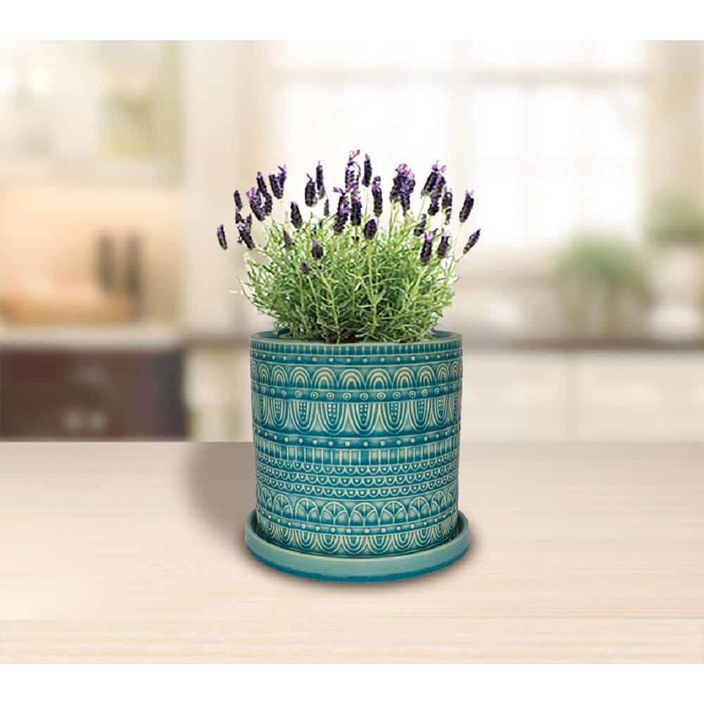 Trendspot 8 in. Dia Aqua Seven Seas Cylinder Ceramic Planter CR10851-08A