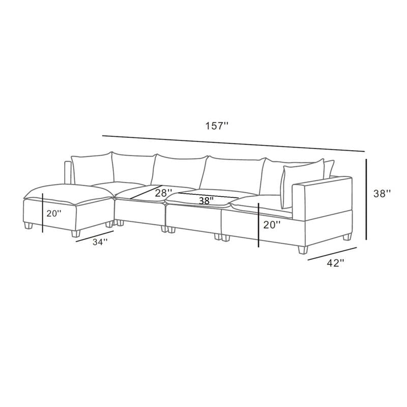 Bowery Hill Fabric 5 Piece Modular Sectional Sofa Chaise in Dark Gray