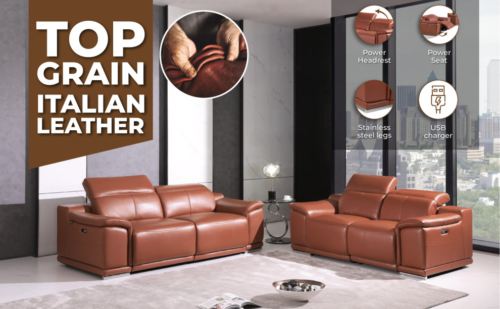 Veneto Italian Leather Power Reclining 2 Piece Set   Contemporary   Living Room Furniture Sets   by Luxuriant Furniture  Houzz