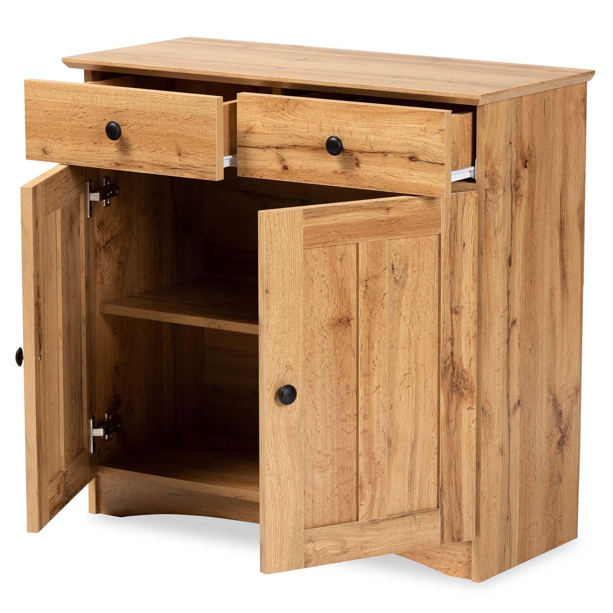 Baxton Studio Lauren Modern and Contemporary Oak Brown Finished Wood 2-Door Buffet Kitchen Cabinet