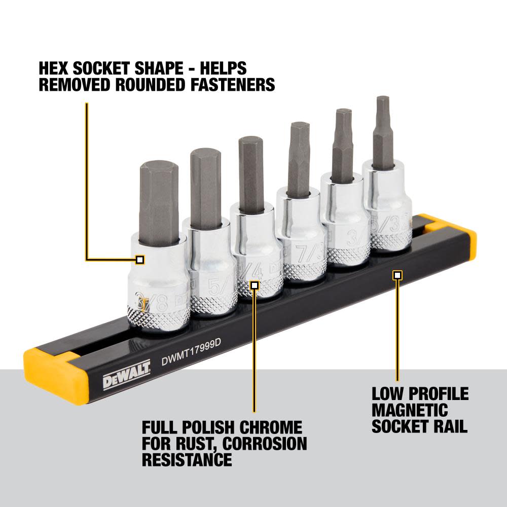 DEWALT SAE HEX Socket Set 3/8 DRIVE 6pc