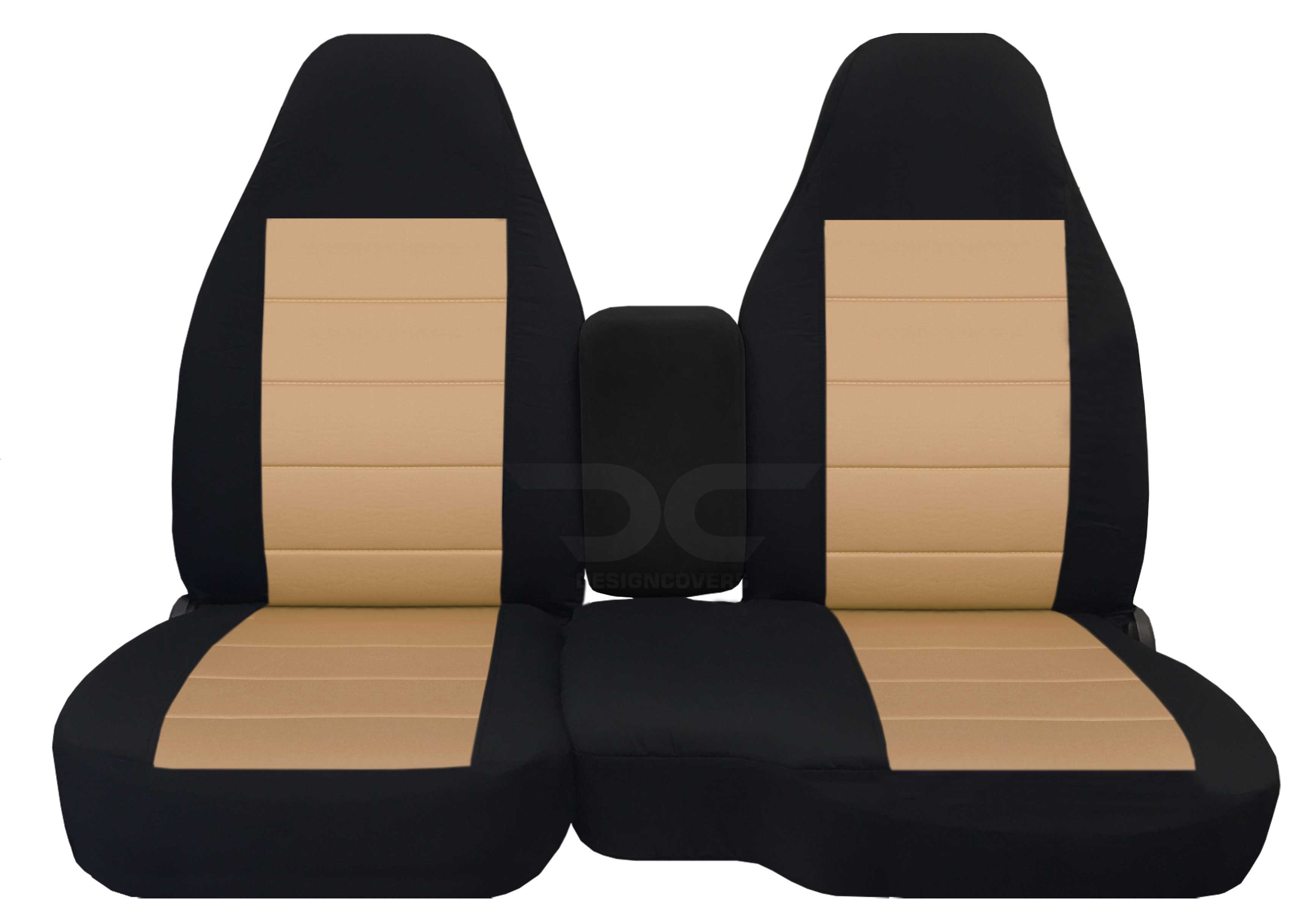 T35-Designcovers Compatible with 2004-2012 Ford Ranger/Mazda B-Series Two-Tone Truck Seat Covers (60/40 Split Bench) w Center Console/Armrest Cover: Opening Console ， Black and Tan Velour