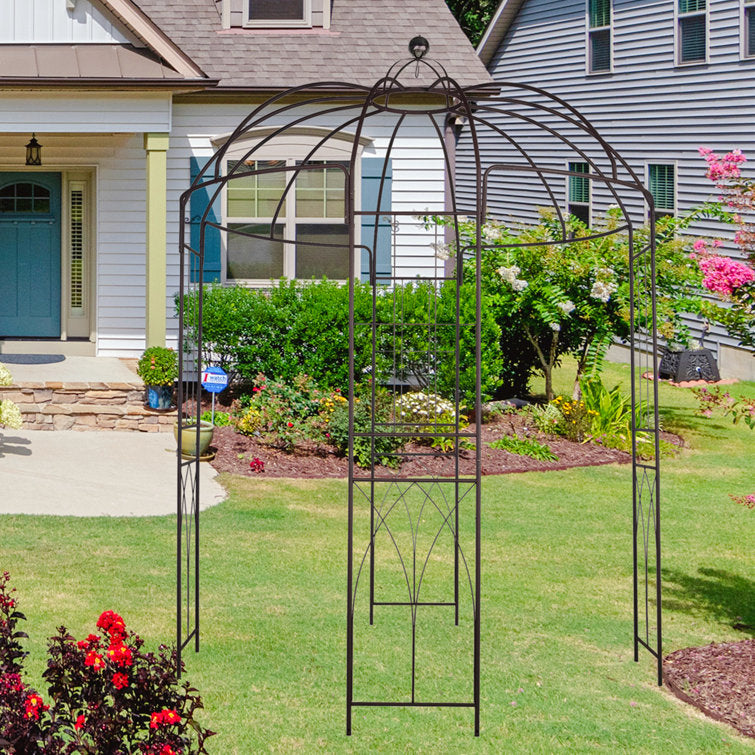 OUTOUR French Style Birdcage Shape Heavy Duty Gazebo,9'Highx 6‘6"Wide,Pergola Pavilion Arch Arbor Arbour Plants Stand Rack for Wedding Outdoor Garden Lawn Backyard Patio,Climbing Vines,Roses,Dark Rust