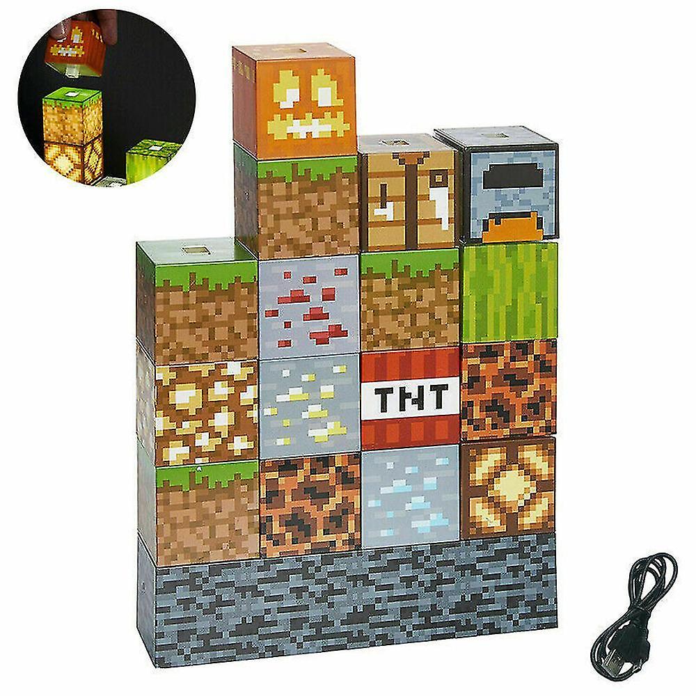 Minecraft Building Block Desk Lamp Diy Stitching Table Lamp Toys Usb Night Light Gifts