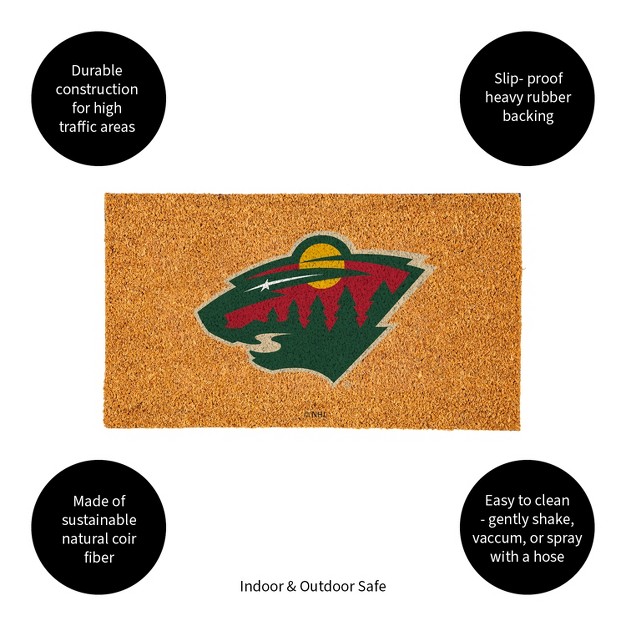 Evergreennhlminnesota Wild Logo Natural Coir 28 X 16 Inches Indoor Outdoor Doormat