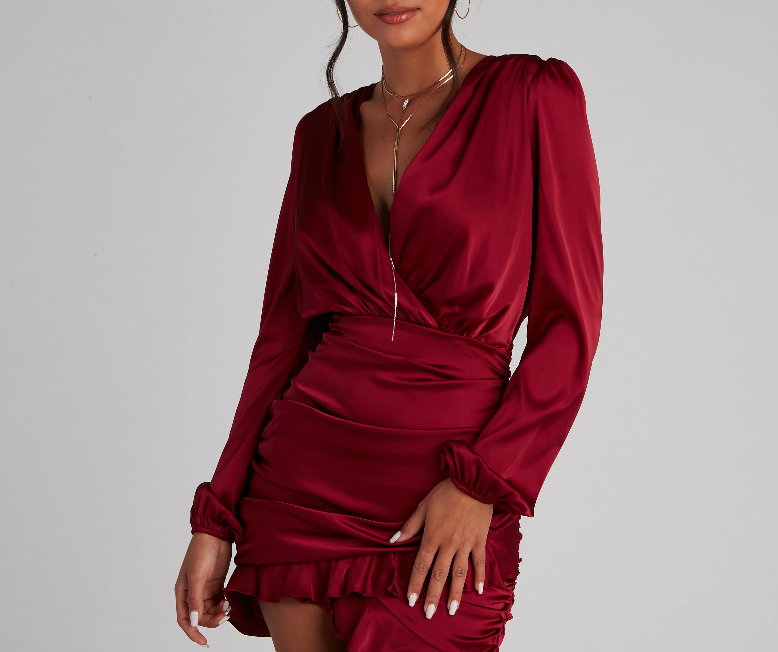 Ruffle Romance Satin Mini Dress