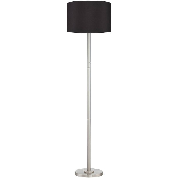 Tall Floor Lamp Brushed Nickel Metal Light Blaster Led Black Drum Shade For Living Room Bedroom