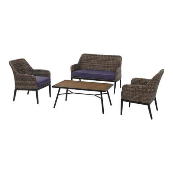 StyleWell Clovermill 4-Piece Steel Outdoor Conversation Set with Olefin Lake Cushions GC-51200-SRP-L