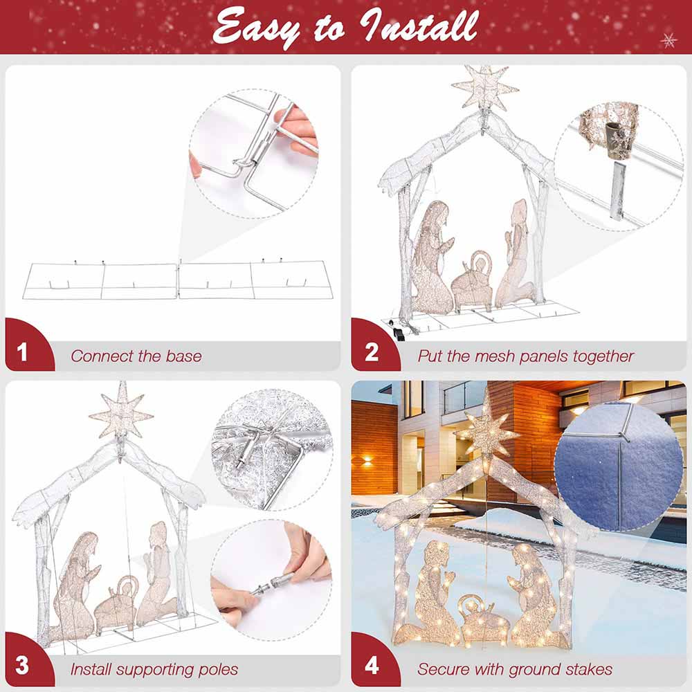 Yescom Pre-Lit Nativity Scene Xmas Decoration Holy Family 4ft 80 LEDs