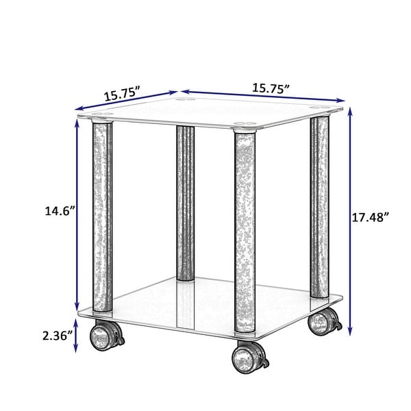 2-tiers Storage Sofa Table Rectangle Coffee Table with Metal Legs Side Table with Glass Tabletop End table with Wheels