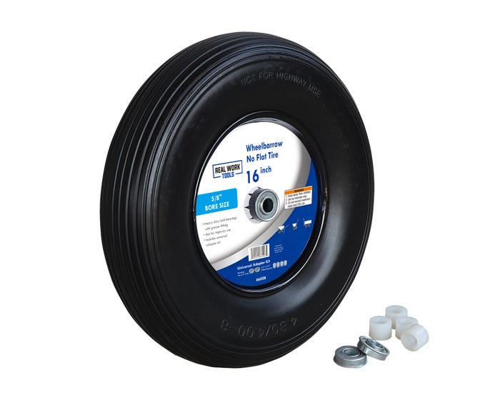 16 Inch No Flat Wheelbarrow Tire with Universal Bearing Kit - 66008