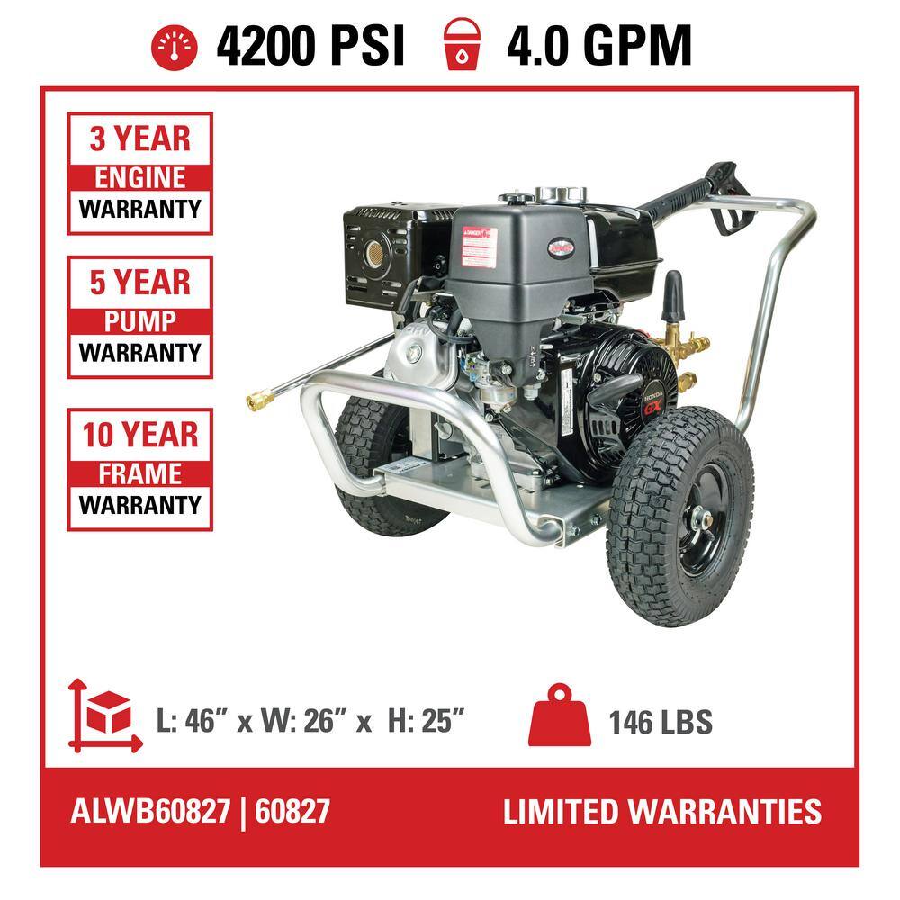 SIMPSON Aluminum Water Blaster 4200 PSI 4.0 GPM Gas Cold Water Pressure Washer with HONDA GX390 Engine (49-State) ALWB60827