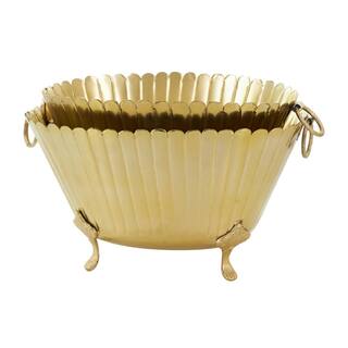 Litton Lane 9 in. and 8 in. Small Gold Metal Planter (2-Pack) 045631