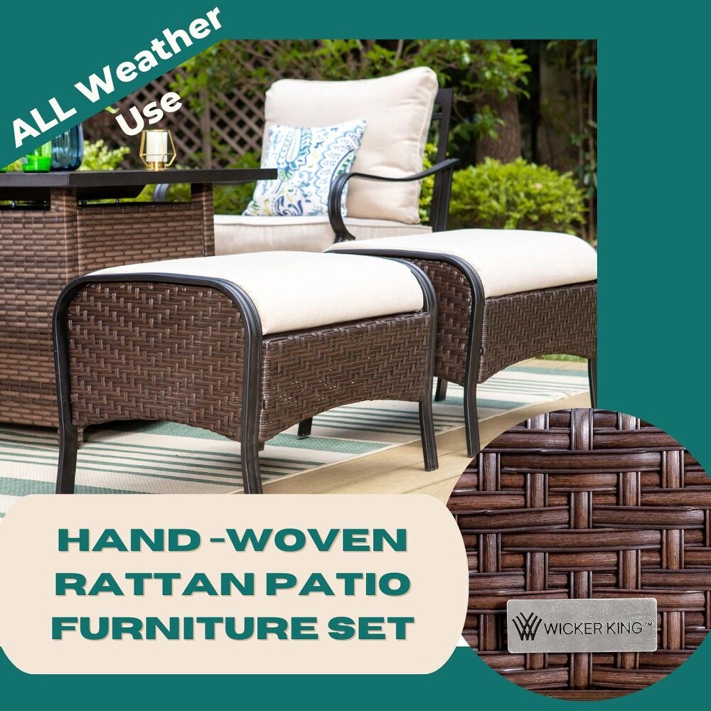 Wicker Patio Conversation Set with Gas Fire Pit Table