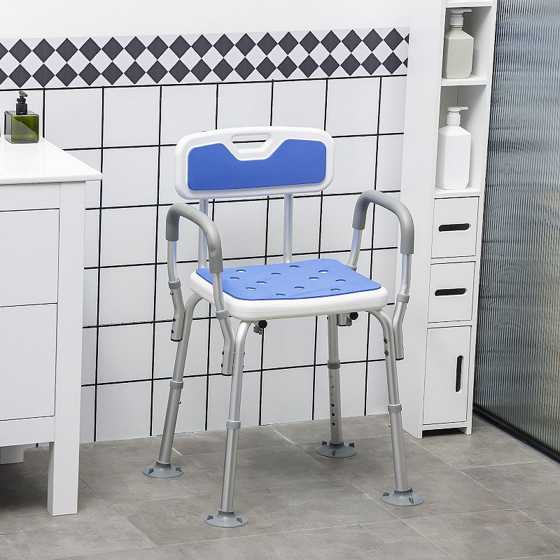 HOMCOM EVA Padded Shower Chair with Arms and Back， Bath Seat with Adjustable Height， Anti-slip Shower Bench for Seniors and Disabled， Tool-Free Assembly， 299lbs