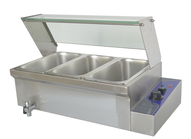 TECHTONGDA Electric Commercial Bain-marie Buffet Food Warmer Steam Table with Glass Guard 3-Pan 6