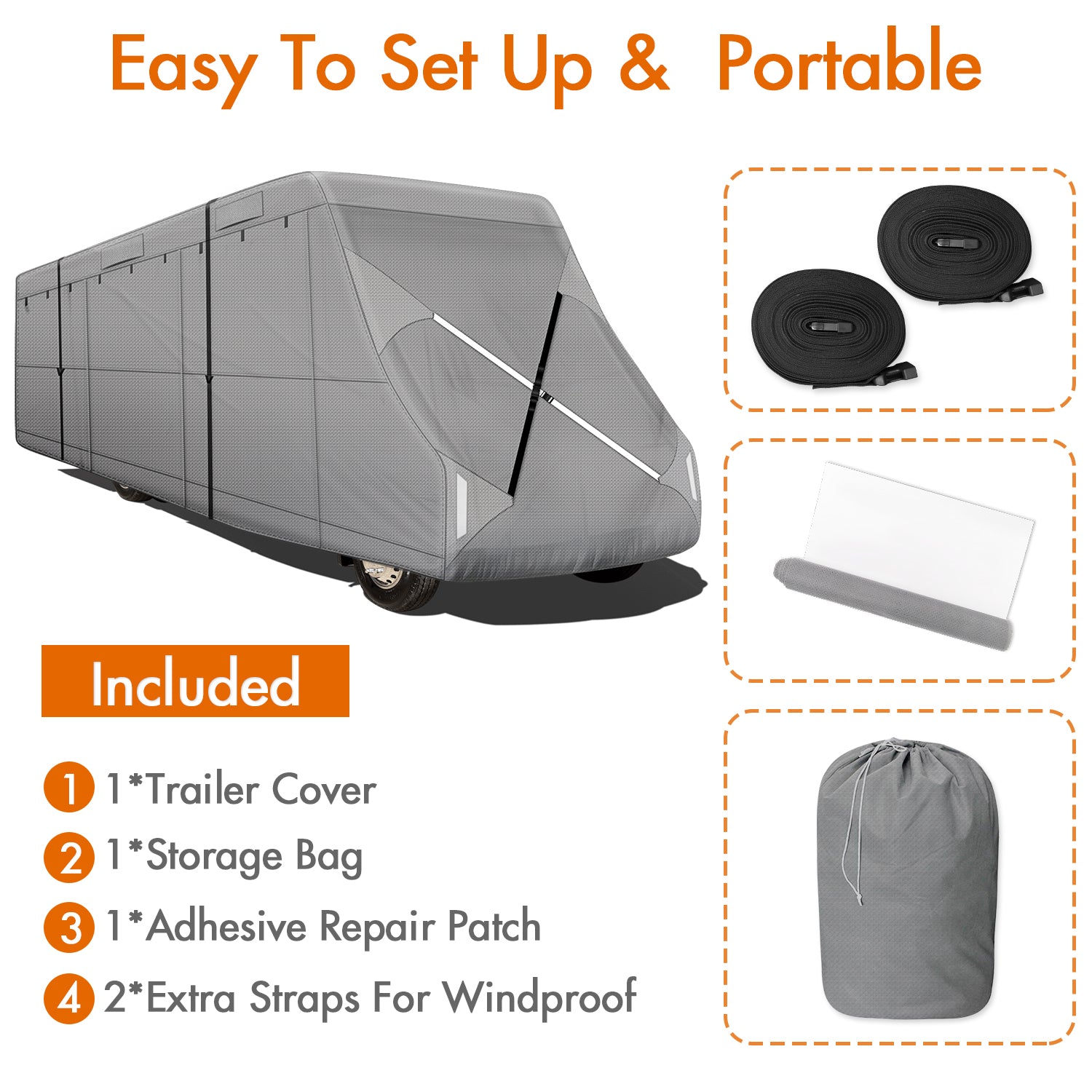 Leader Accessories New Easy Setup Class C Cover Fits Rv Motorhome W Assist Steel Pole，Grey，Fits 20'-23'