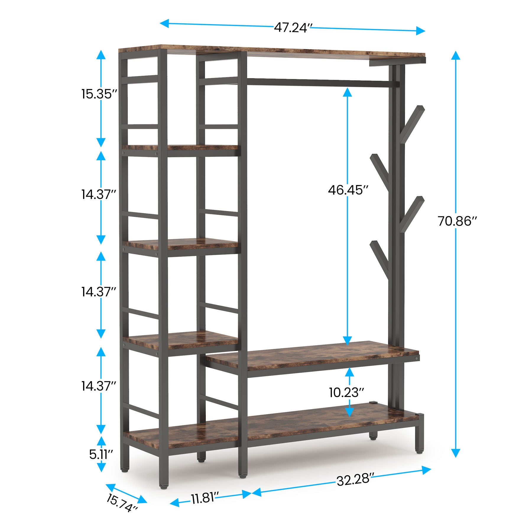 Freestanding Closet Organizer, Garment Rack with 4-Tier Shelves