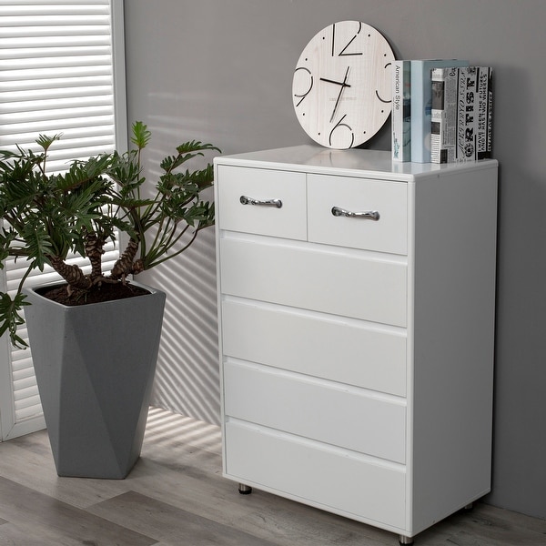 White Six Drawer Side Table