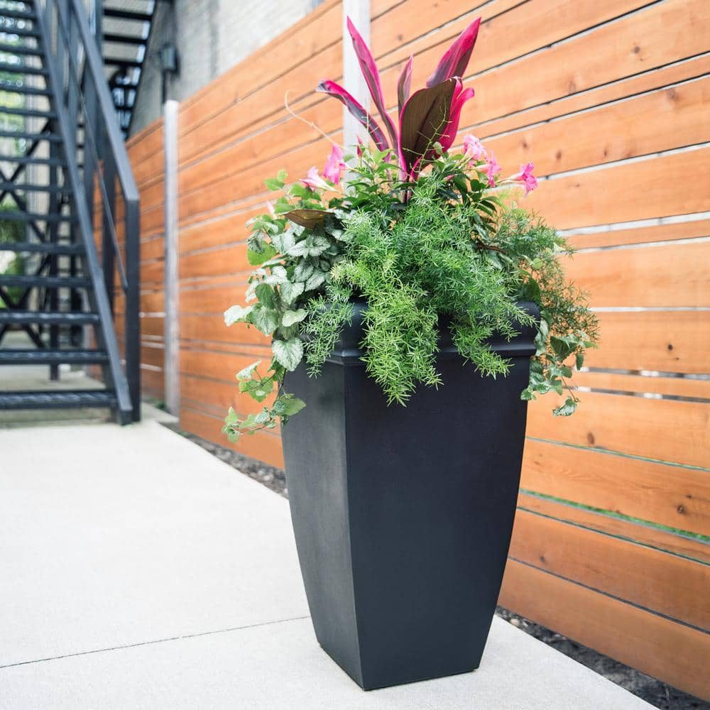 Mayne Chelsey 28 in. Tall Self-Watering Black Polyethylene Planter 5883-B