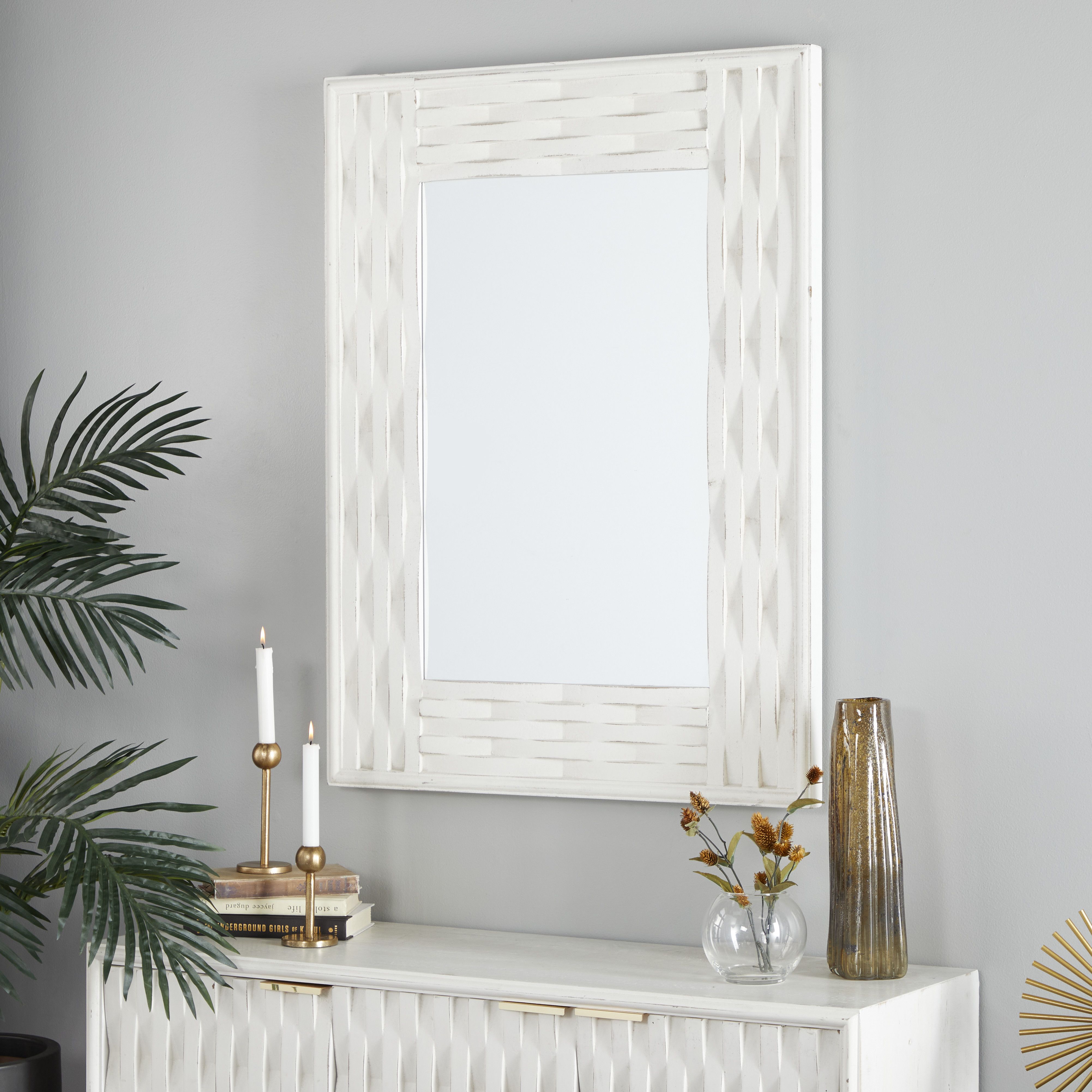 White MDF Contemporary Wall Mirror 41 x 32 x 2