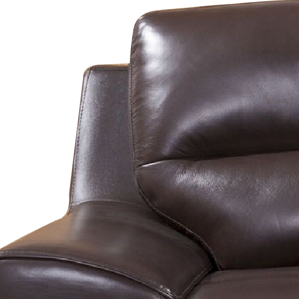 Leatherette Loveseat With Sloped Pillow Top Arms And Plastic Legs  Brown   Contemporary   Loveseats   by VirVentures  Houzz