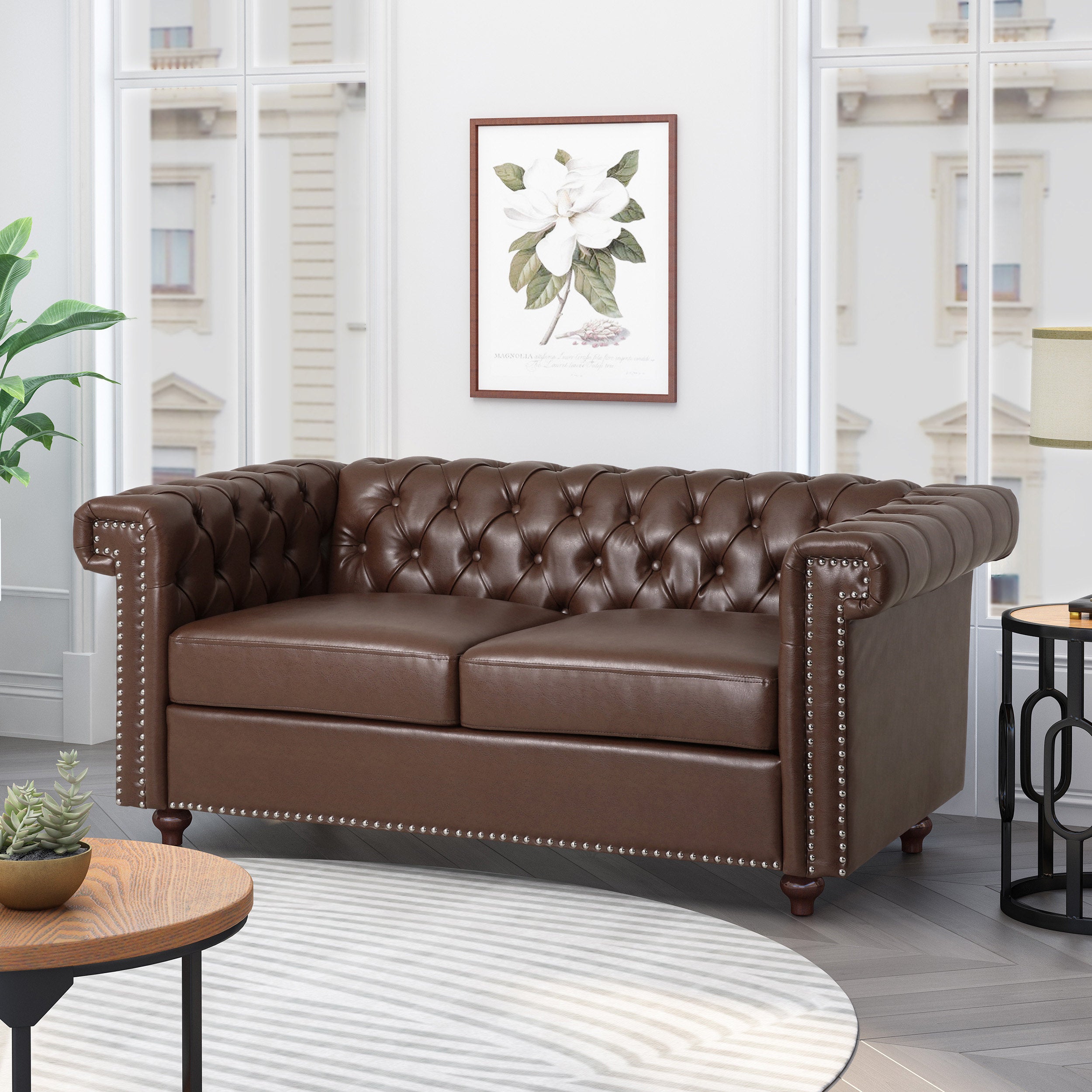 Timber Modern Glam Tufted Loveseat with Nailhead Trim