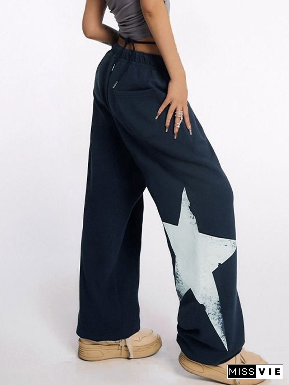 Star Print High Waist Stretchy Sweatpants