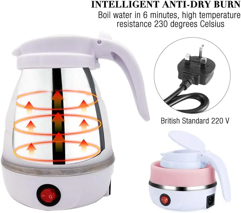 NPOT Foldable kettle Portable Electric Kettle for Travel Food Grade Silicone Electric Water Heater Collapses for Hiking