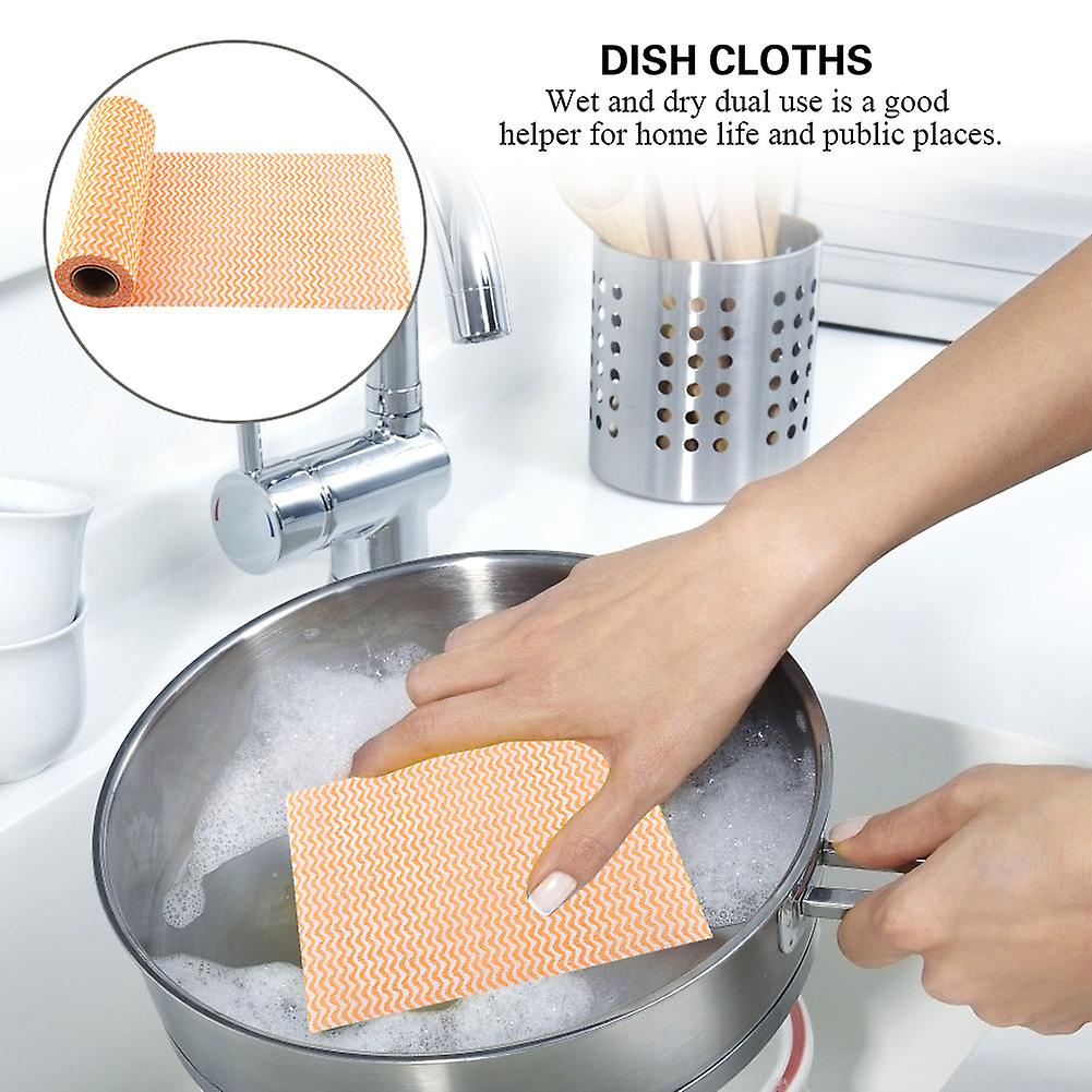 50pcs Disposable Non Stick Oil Non Woven Duster Dish Cloth  Hand Towel For Kitchen (orange)