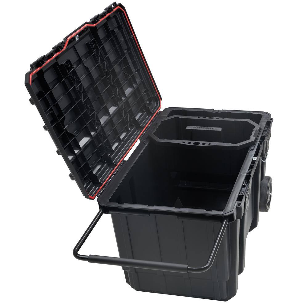 Husky 23 in. 50 Gal. Black Rolling Toolbox with Keyed Lock and Portable Hand Tool Tray 206319