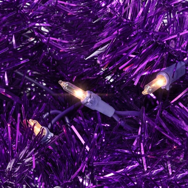 2' Prelit Purple Iridescent Pine Artificial Tinsel Christmas Tree