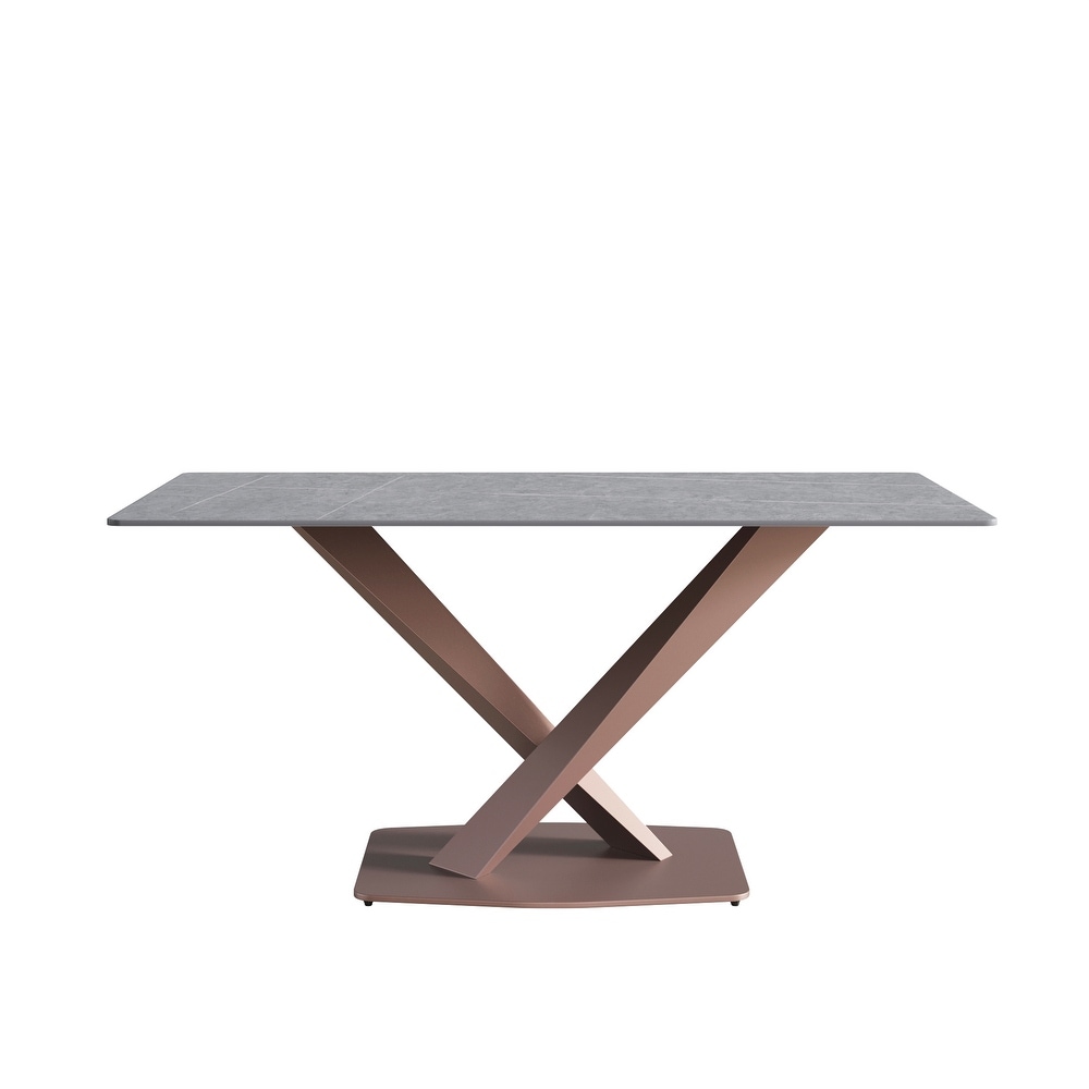 63 Inch Artificial Stone Metal Leg Dining Table for 6 people