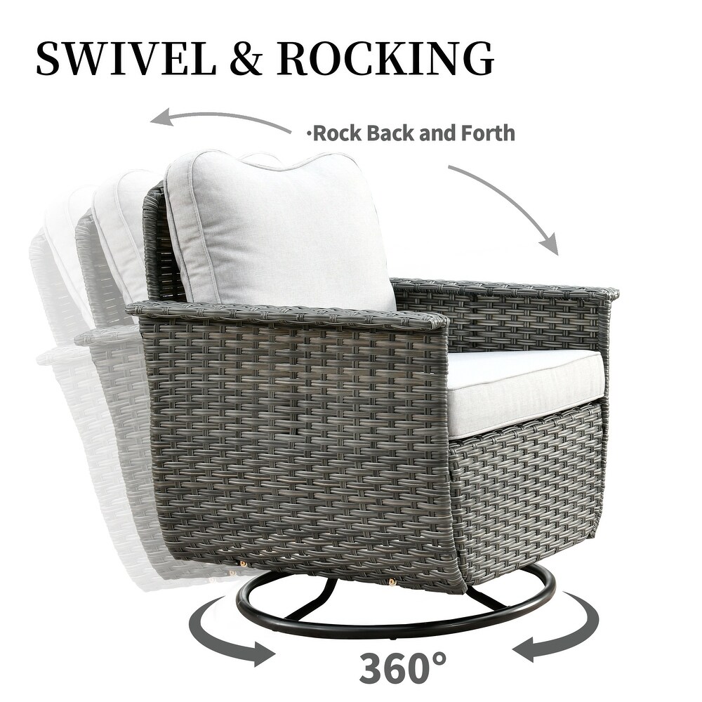 OVIOS 3 piece Pet Friendly Patio Furniture Swivel Chairs Wicker Set