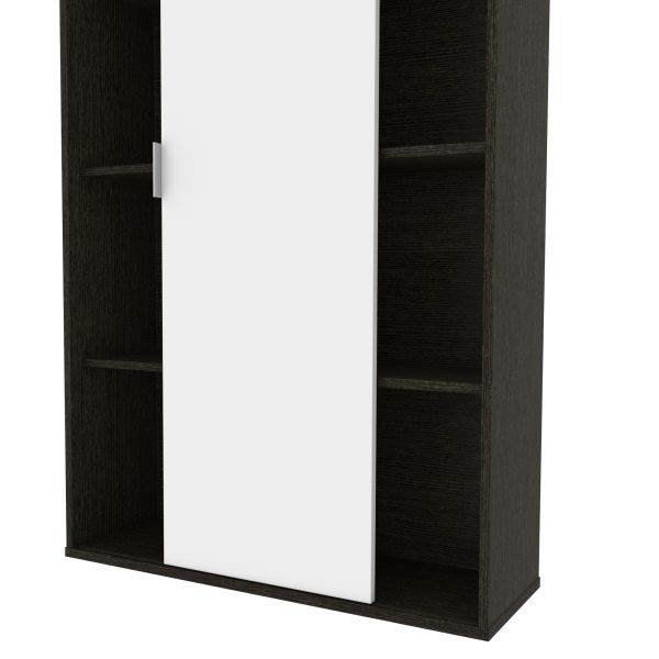 Bestar Aquarius Bookcase with Sliding Door - Deep Grey and White