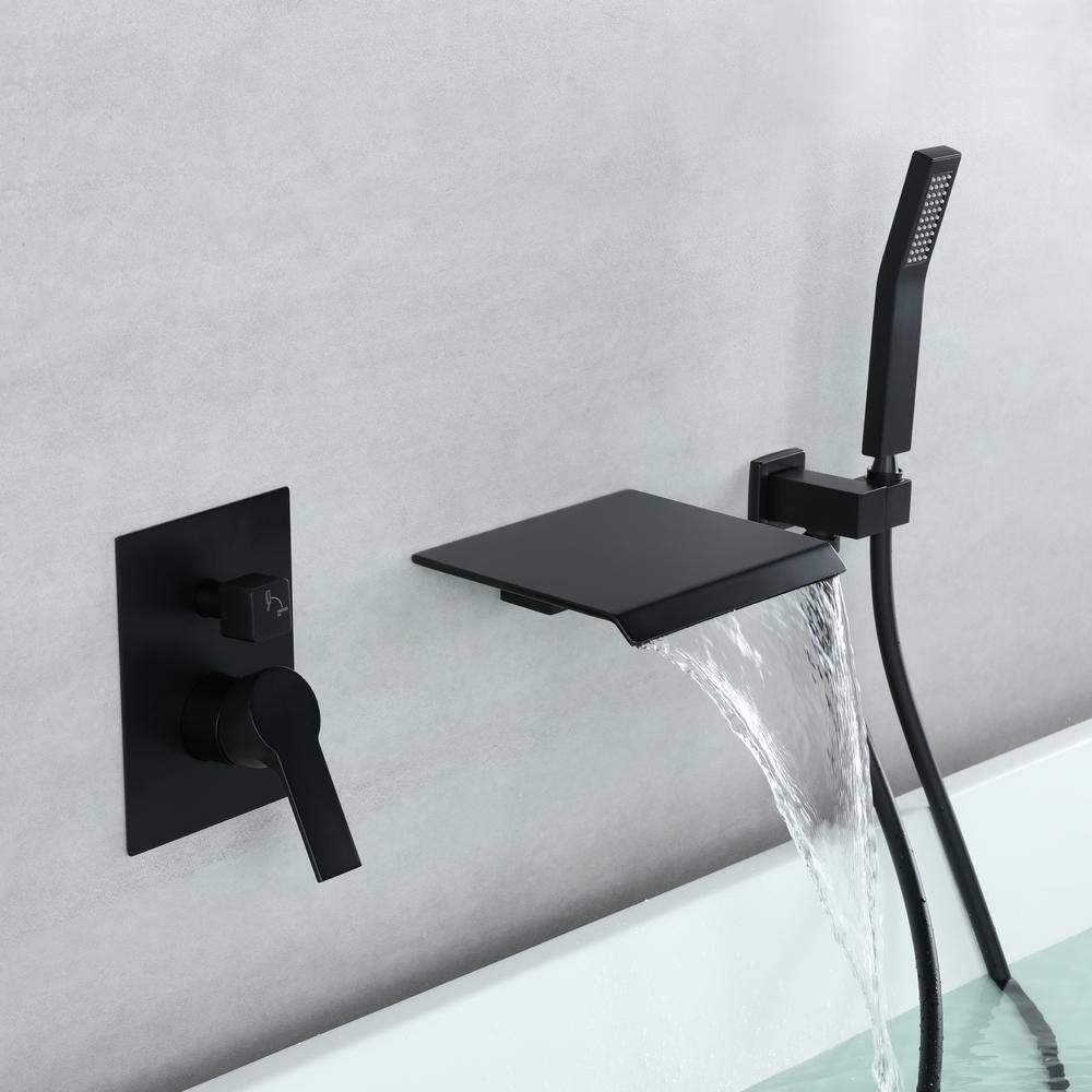 Aurora Decor AcaD Single-Handle Wall Mount Roman Tub Faucet with Hand Shower in Matte Black (Valve Included) DAD-88021B