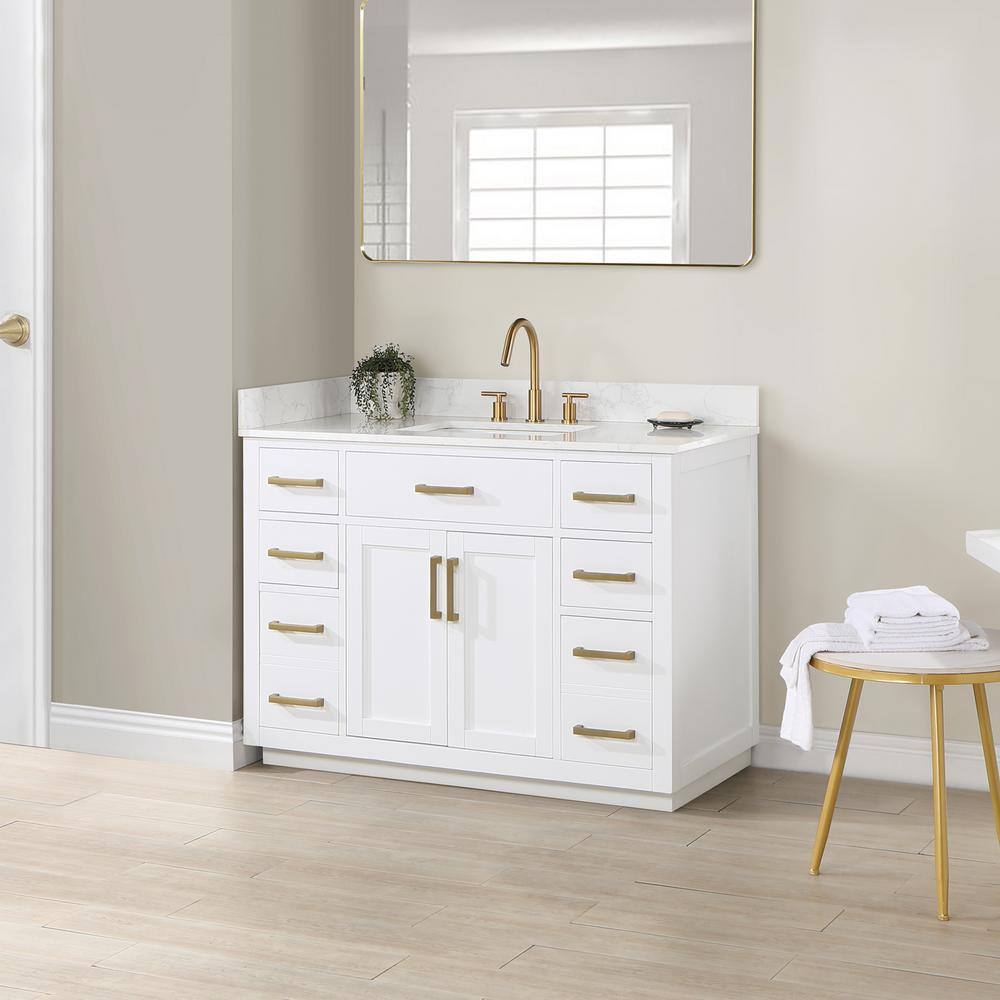 Altair Gavino 48 in. W x 22 in. D x 34 in. H Bath Vanity in White with Grain White Composite Stone Top 557048-WH-GW-NM