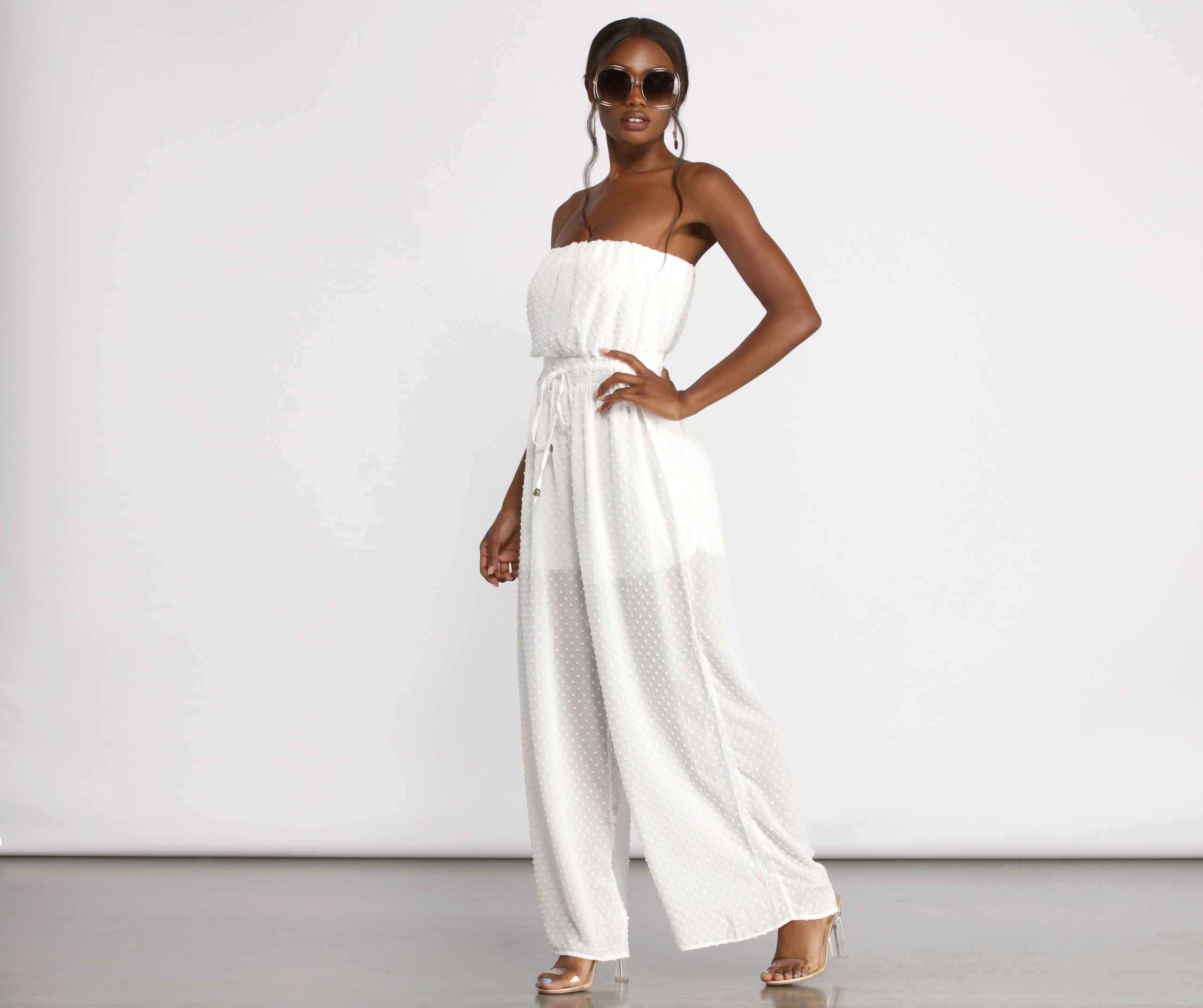 Sleeveless Dotted Wide Leg Jumpsuit