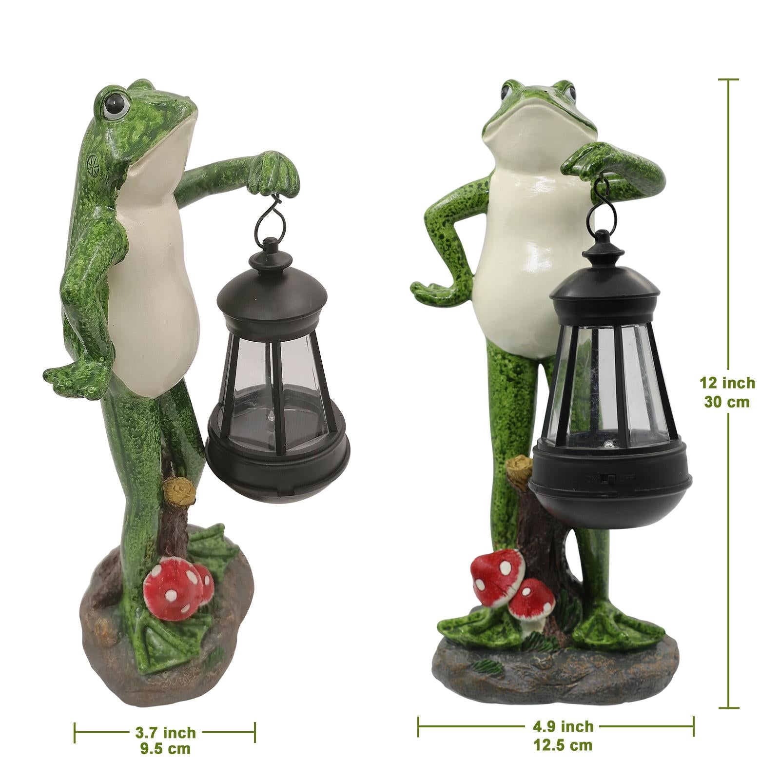 Goodeco Solar Garden Statue of Frog Figurine with Solar Lantern- Garden Frog Ornament -Unique Housewarming Gift, 12 inch