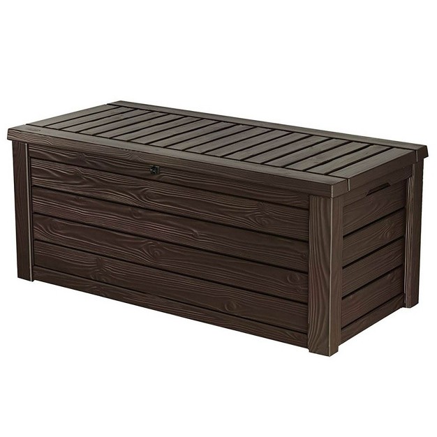 Keter Westwood Outdoor Resin 150 Gallon Deck Storage Box Organizer For Patio Furniture Pool Toys And Yard Tools With Bench Brown 2 Pack