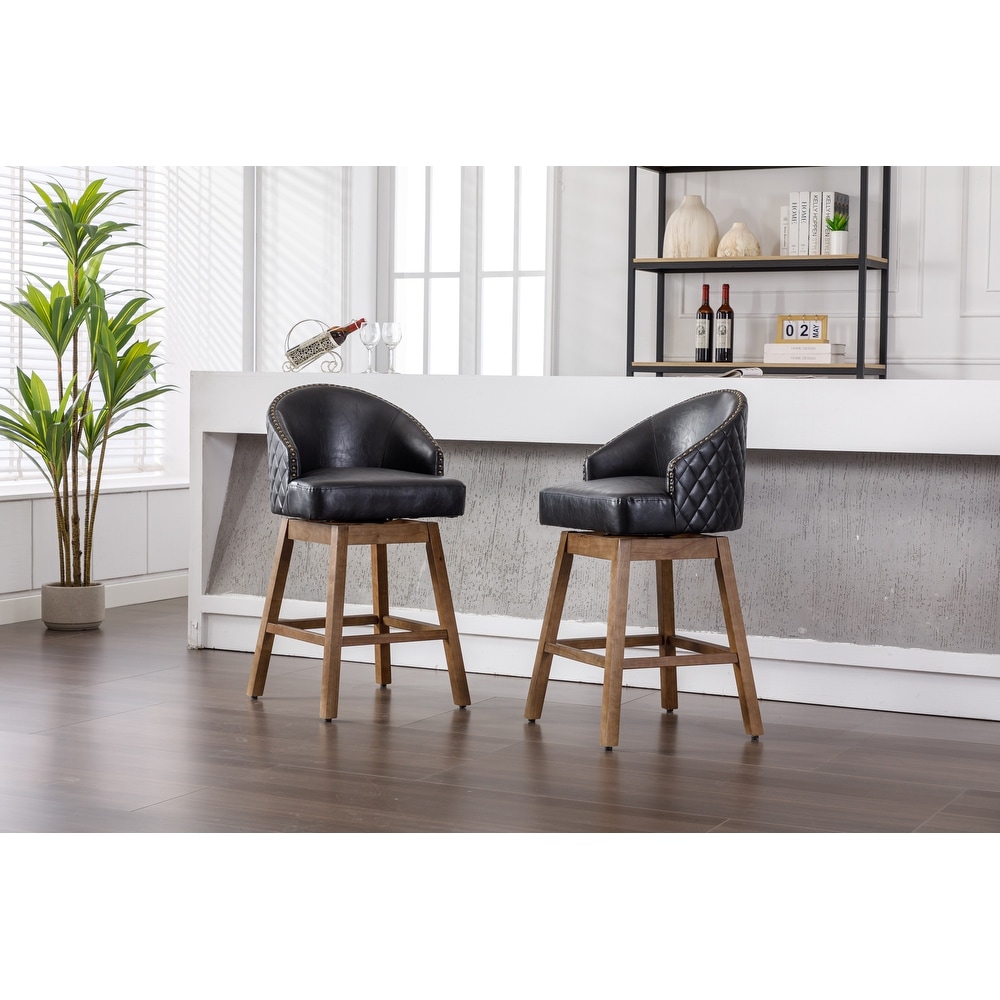 Upholstered PU Leather Swivel Barstool with Footrest  Set of 2