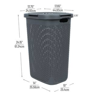 Mind Reader Basket Collection 60 Liter (15kg33lbs) Capacity Laundry Hamper Cut Out Handles Attached Hinged Lid Gray 60HAMP-GRY