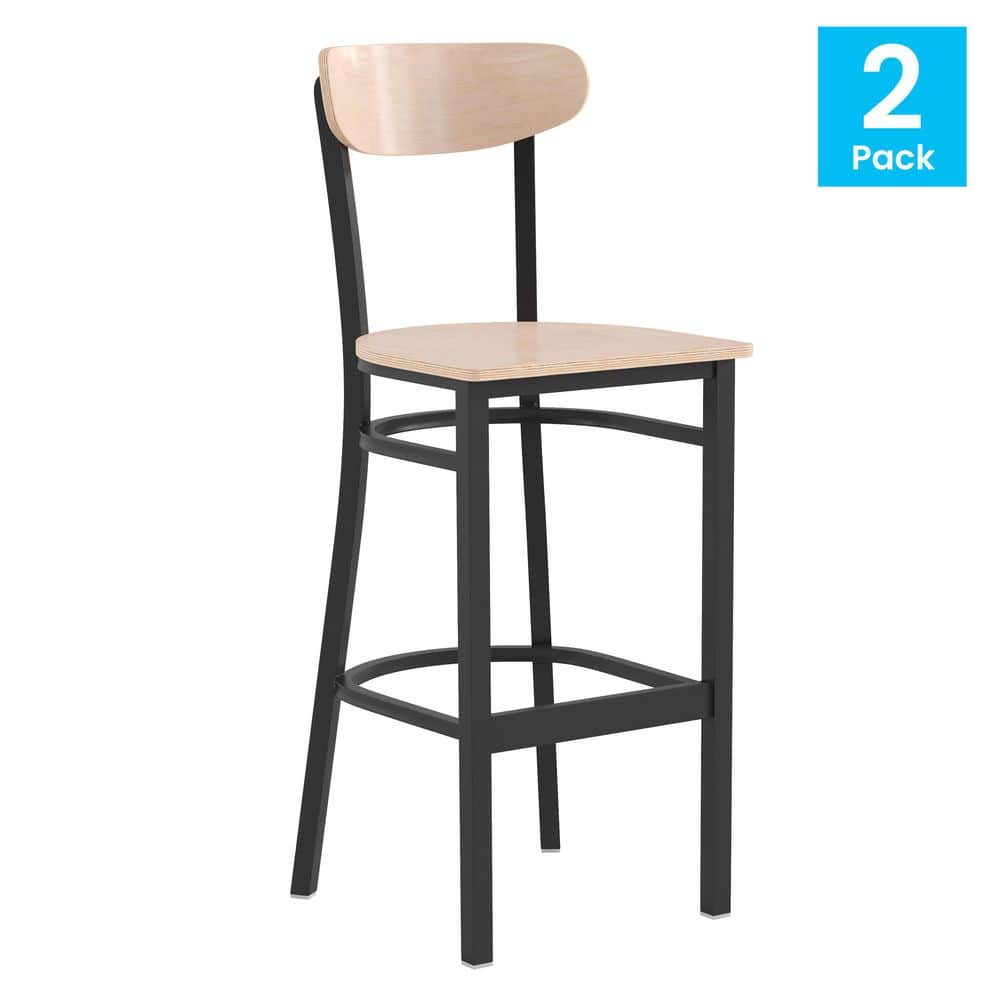 Carnegy Avenue 30 in. Natural Birch Full Metal Bar Stool with Wood Seat Set of 2 CGA-XU-504692-NA-HD