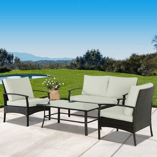 4Piece Wicker Outdoor Sectional Set with Cushions