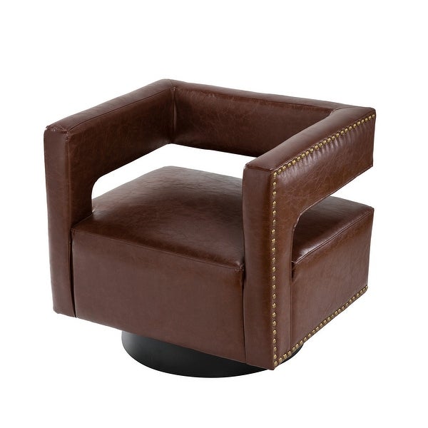 Bortolotti Contemporary Upholstery Swivel Nailhead Trim Barrel Chair with Open Back and Metal Base by HULALA HOME