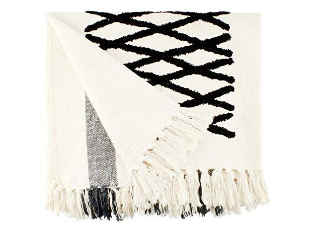 Auldhome Design 50x60 Boho Throw Blanket Black And White Striped