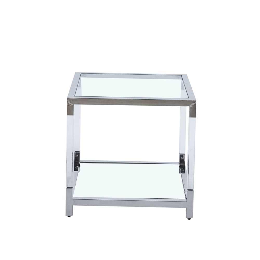 Stainless Steel End Table with Acrylic Frame and Glass Top