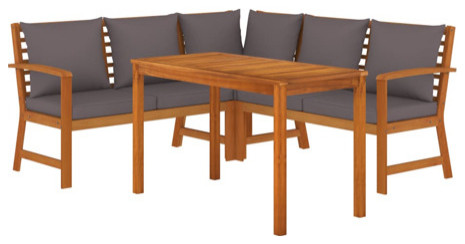 vidaXL Patio Dining Set 4 Piece Table and Chair with Cushions Solid Wood Acacia   Transitional   Outdoor Dining Sets   by vidaXL LLC  Houzz