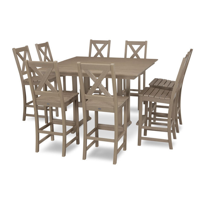 Polywood Braxton 9-Piece Farmhouse Trestle Bar Set in Vintage Finish PWS514-1-V