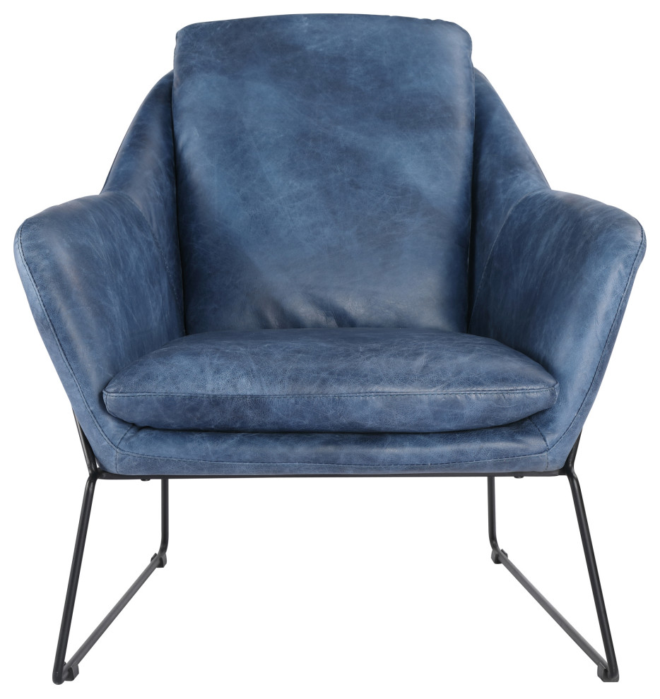 Modern Club Chair Blue Top Grain Leather Armchair for Living Room   Industrial   Armchairs And Accent Chairs   by Sideboards and Things  Houzz